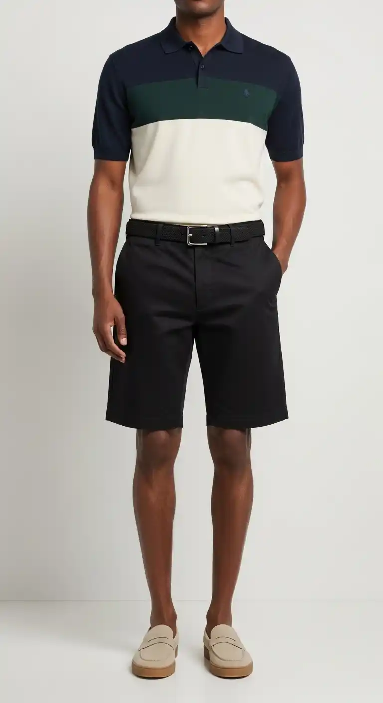 9 Black Shorts Outfit Men Ideas to Look Effortlessly Cool 3 2) Polo Upgrade (Smart Without Trying)