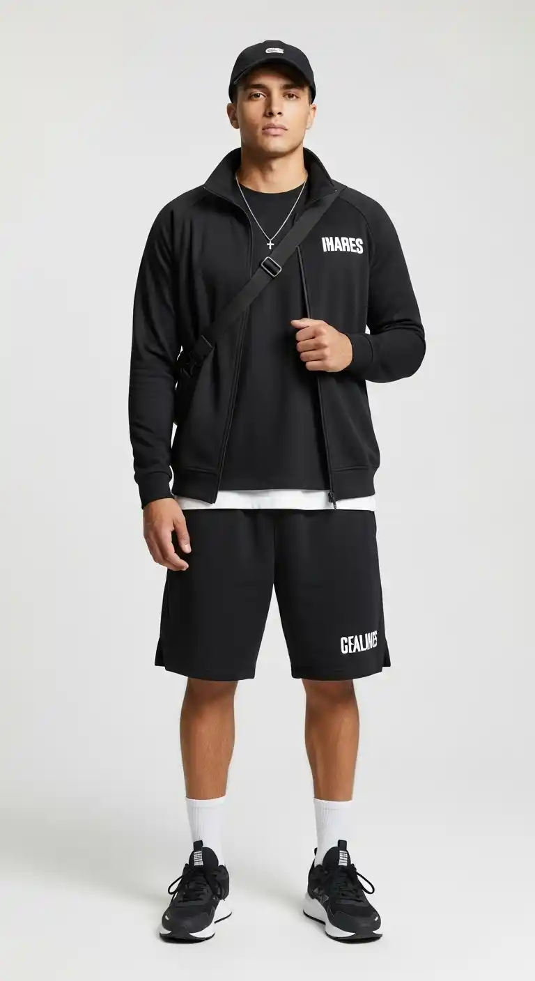 9 Black Shorts Outfit Men Ideas to Look Effortlessly Cool 5 4) Street-Sport Hybrid