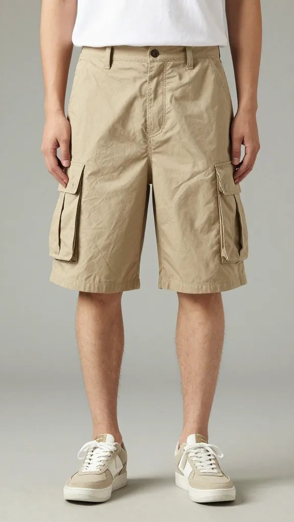 15 Cargo Shorts Outfit Combinations for Men That Actually Look Stylish 9 tan straight-cut cargo shorts, 1 inch above knee, ripstop