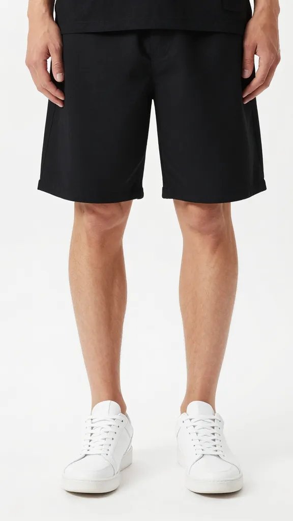 9 Black Shorts Outfit Men Ideas to Look Effortlessly Cool 9 Minimal black shorts with clean white sneakers, ankle-down closeup