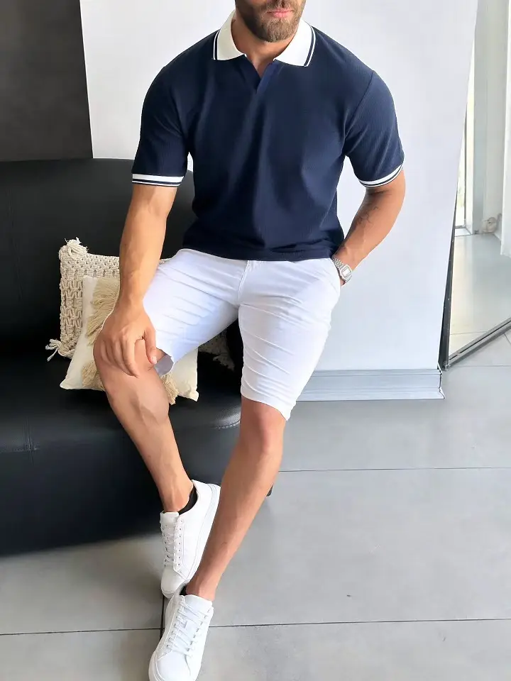 White Shorts and a Navy Polo for Smart Summer Days