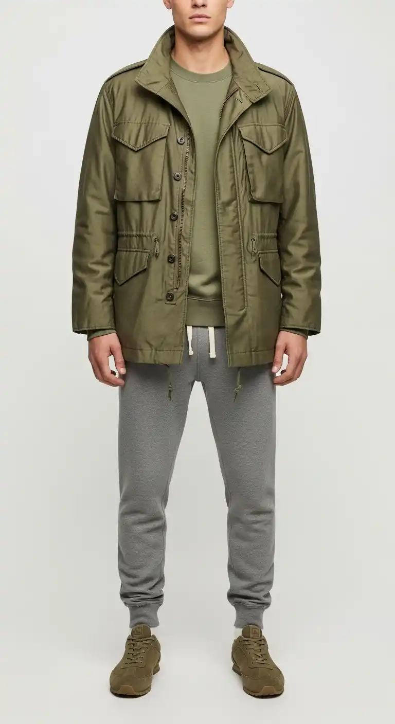 12 Mens Sweatpants Outfit Ideas That Look Surprisingly Upgrade Your Style 11 10. Military-Inspired Field Jackets