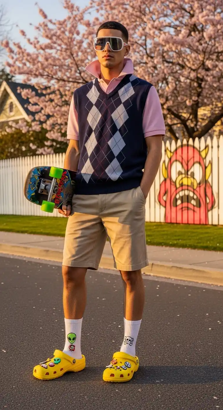 10 Crocs Outfit Ideas For Men That Actually Work And Look Surprisingly Cool 11 10. Preppy With A Radical Twist