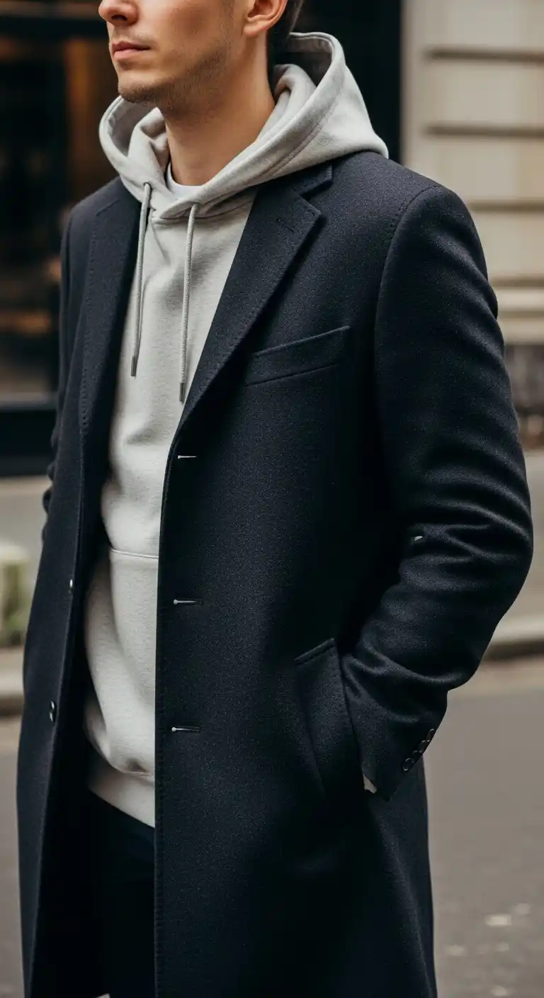 12 Mens Sweatpants Outfit Ideas That Look Surprisingly Upgrade Your Style 13 12. The “Clean Fit” Hoodie Under A Coat