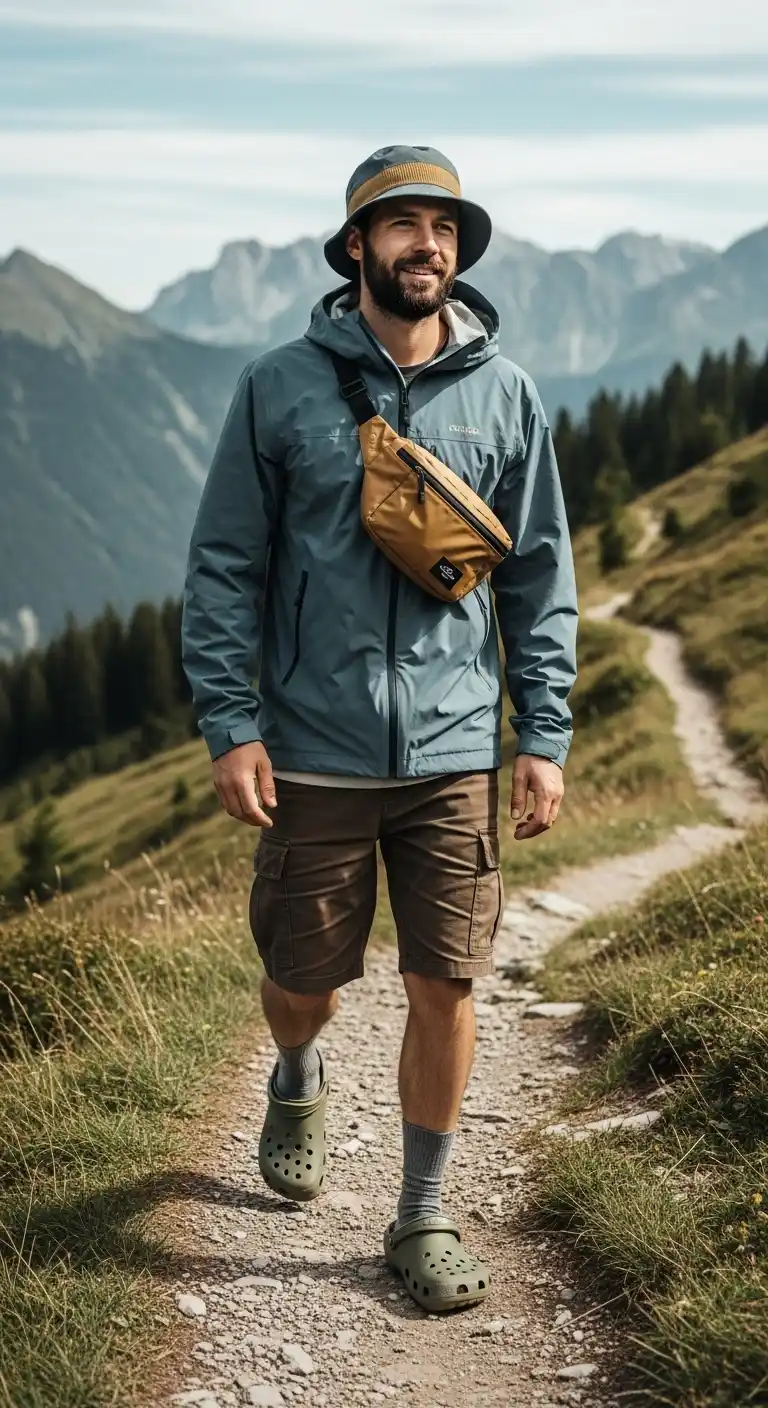10 Crocs Outfit Ideas For Men That Actually Work And Look Surprisingly Cool 3 2. Lean Into The “Gorpcore” Outdoor Aesthetic