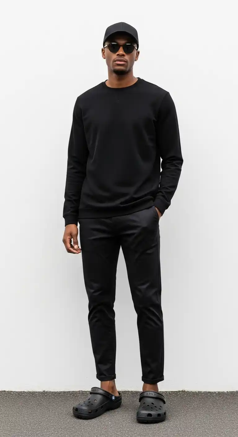 10 Crocs Outfit Ideas For Men That Actually Work And Look Surprisingly Cool 8 7. The Bold Monochromatic Statement
