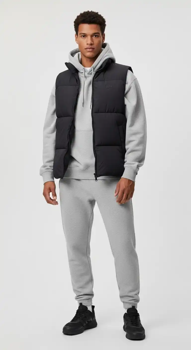 12 Mens Sweatpants Outfit Ideas That Look Surprisingly Upgrade Your Style 8 7. The Puffer Vest Silhouette