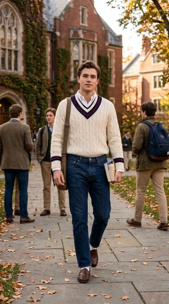 18 Men's Preppy Looks That Make Any Closet Look Expensive 15 Ivy League Layers Cricket Sweaters, Vests, and V-Necks