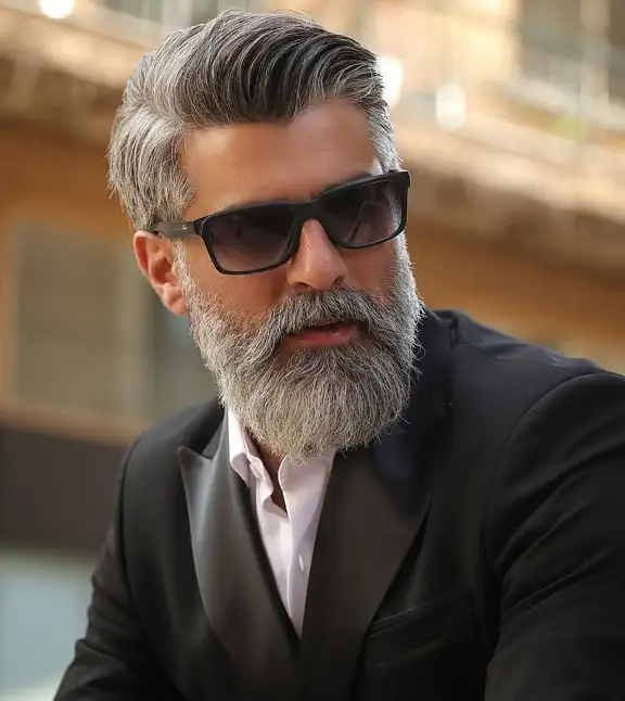 20 Long Beard Hairstyles for Men with Serious Style 4 The Boardroom Grey