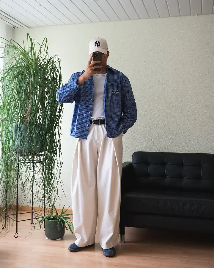 16 Wide Pants Outfit Ideas for Men That Actually Look Put Together 5 Layer an Overshirt Over Ivory Wide Trousers for Off-Duty Polish