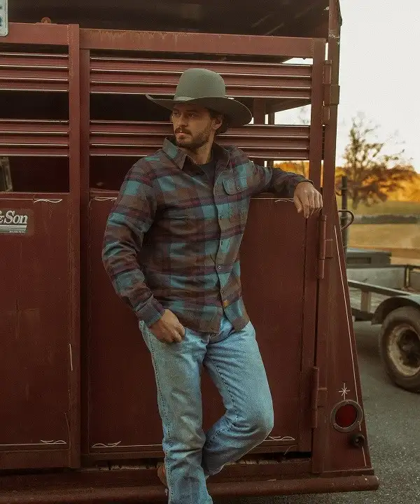 22 Men's Flannel Shirts Ideas for Fall You’ll Actually Wear 11 Teal Plaid with a Cowboy Hat