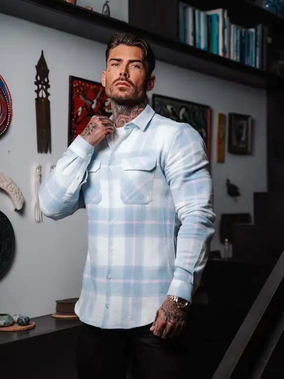 22 Men's Flannel Shirts Ideas for Fall You’ll Actually Wear 14 Pastel Blue Plaid, Slim Fit