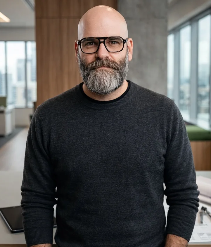 17 Bold Beard Styles for Bald Men to Stand Out 13 A Dense Grey Beard Paired With Bold Frames
