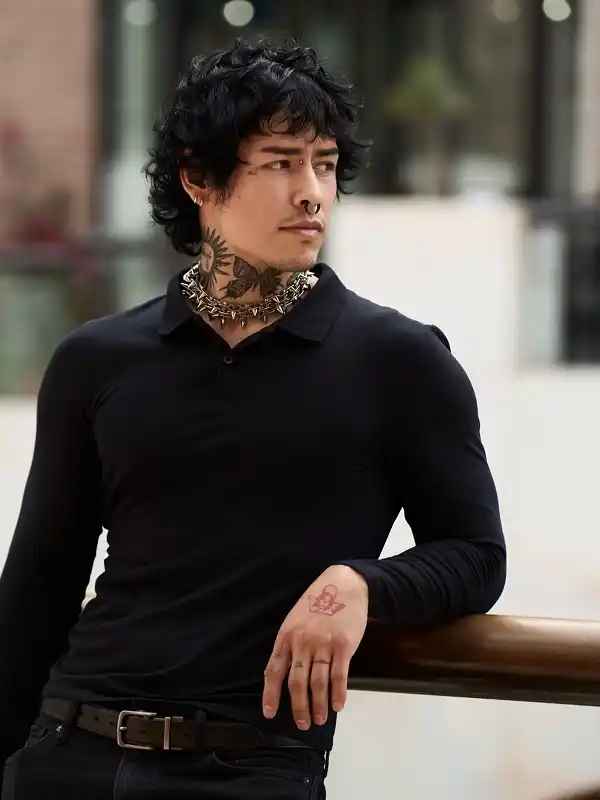 Fitted Long Sleeve Polo With a Spiked Choker