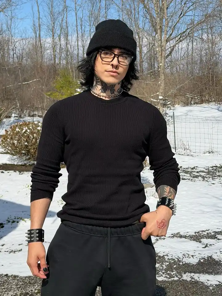 Ribbed Black Knit and Sweatpants in Full Winter Mode
