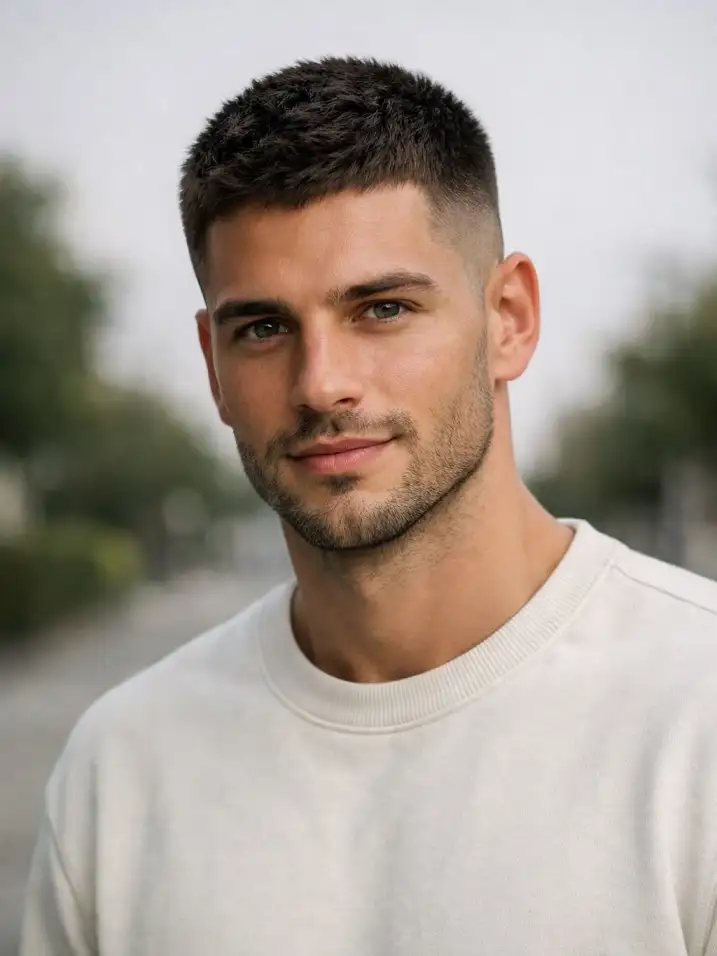 20 Trendy Buzzcut Hairstyles for Men for Every Face and Hairline 3 Buzz Cut With a Sharp Front Line-Up