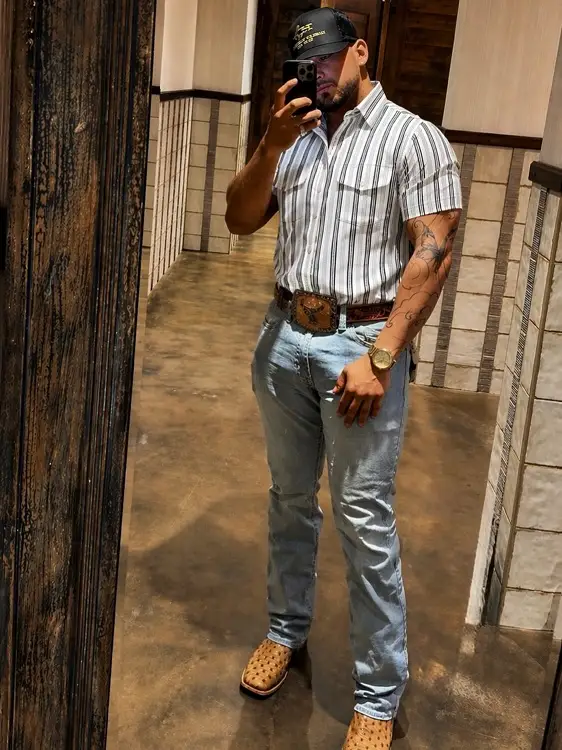 Vertical Stripes and Ostrich Boots Doing the Talking