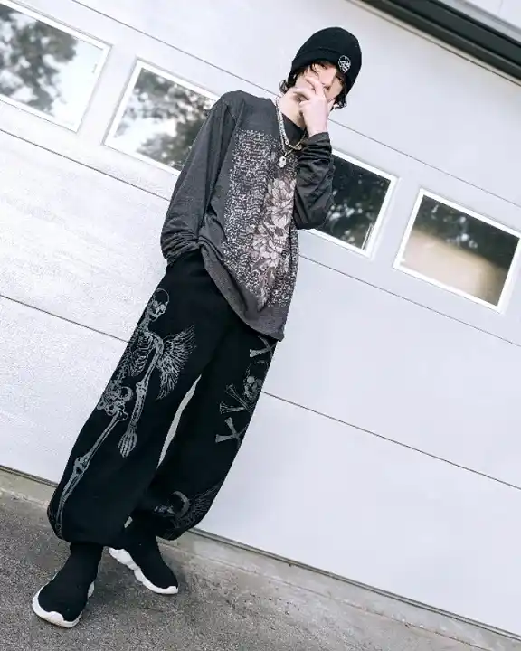 Skeleton Print Pants With a Faded Graphic Long Sleeve