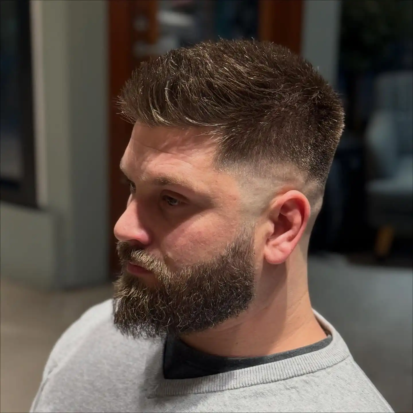 31 Short Hair Ideas for Men That Suit Almost Any Face 15 Short Textured Top With a Drop Fade and Heavy Beard