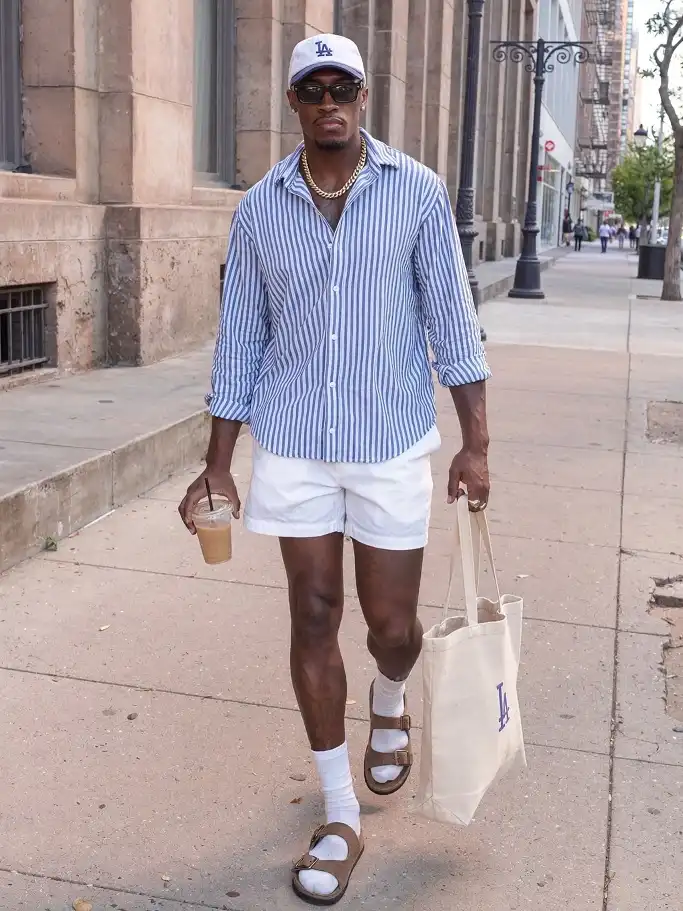 18 Men's Preppy Looks That Make Any Closet Look Expensive 20 Striped Linen Shirt With White Shorts