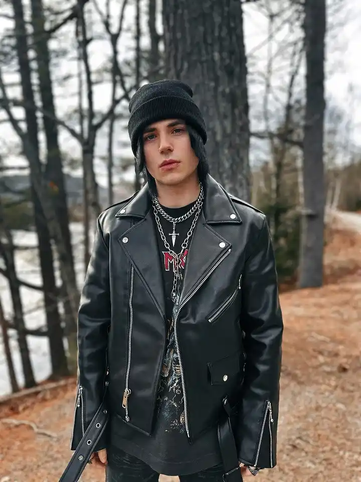 Leather Biker Jacket Over a Distressed Graphic Tee