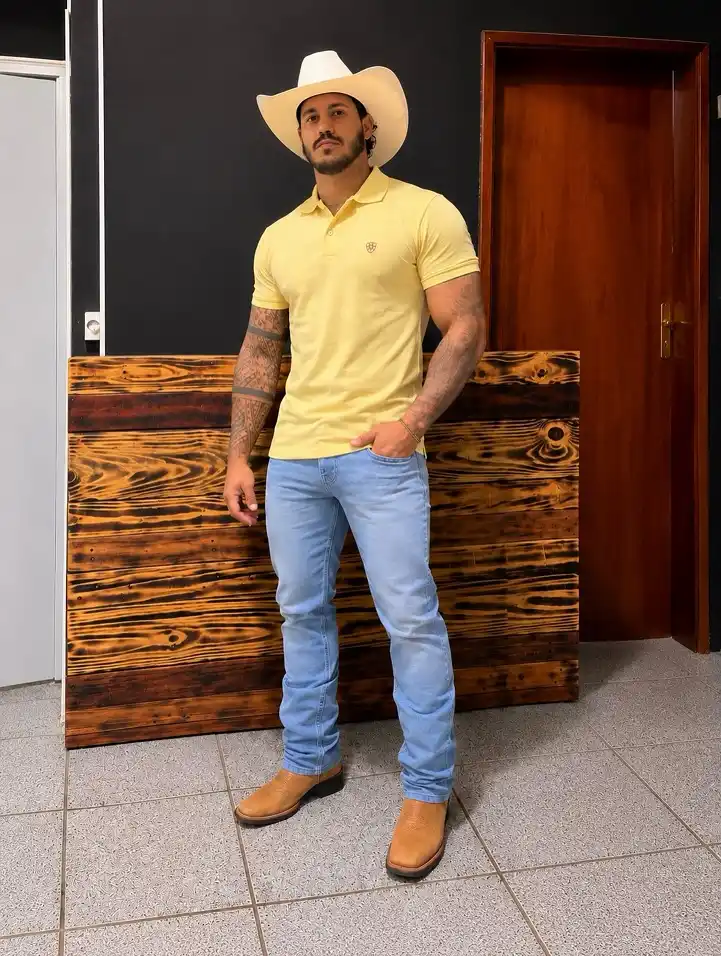 Butter Yellow Polo With a Straw Hat