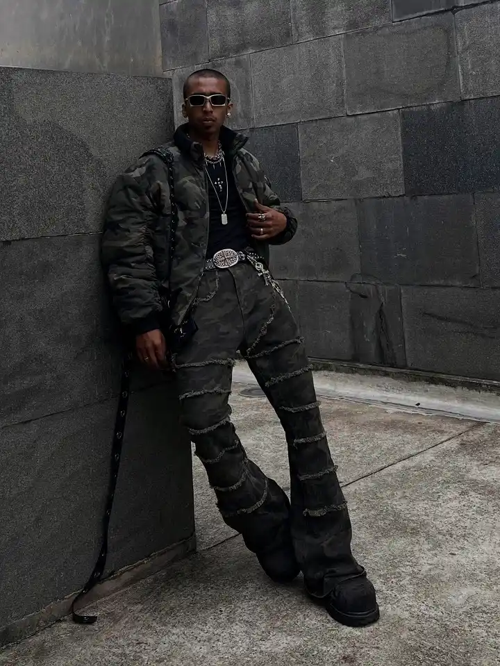 Camo on Camo With Frayed Panel Flares