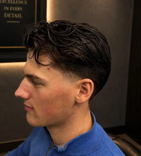 The Textured Wet Look Slick Back with a Low Taper