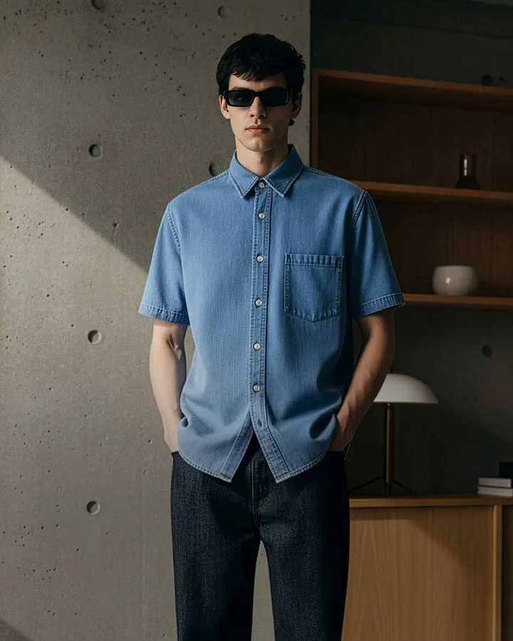 21 Stylish Denim Shirt Ideas for Men That Always Turn Heads 12 Short Sleeves Make Denim Feel Like a Warm-Weather Basic