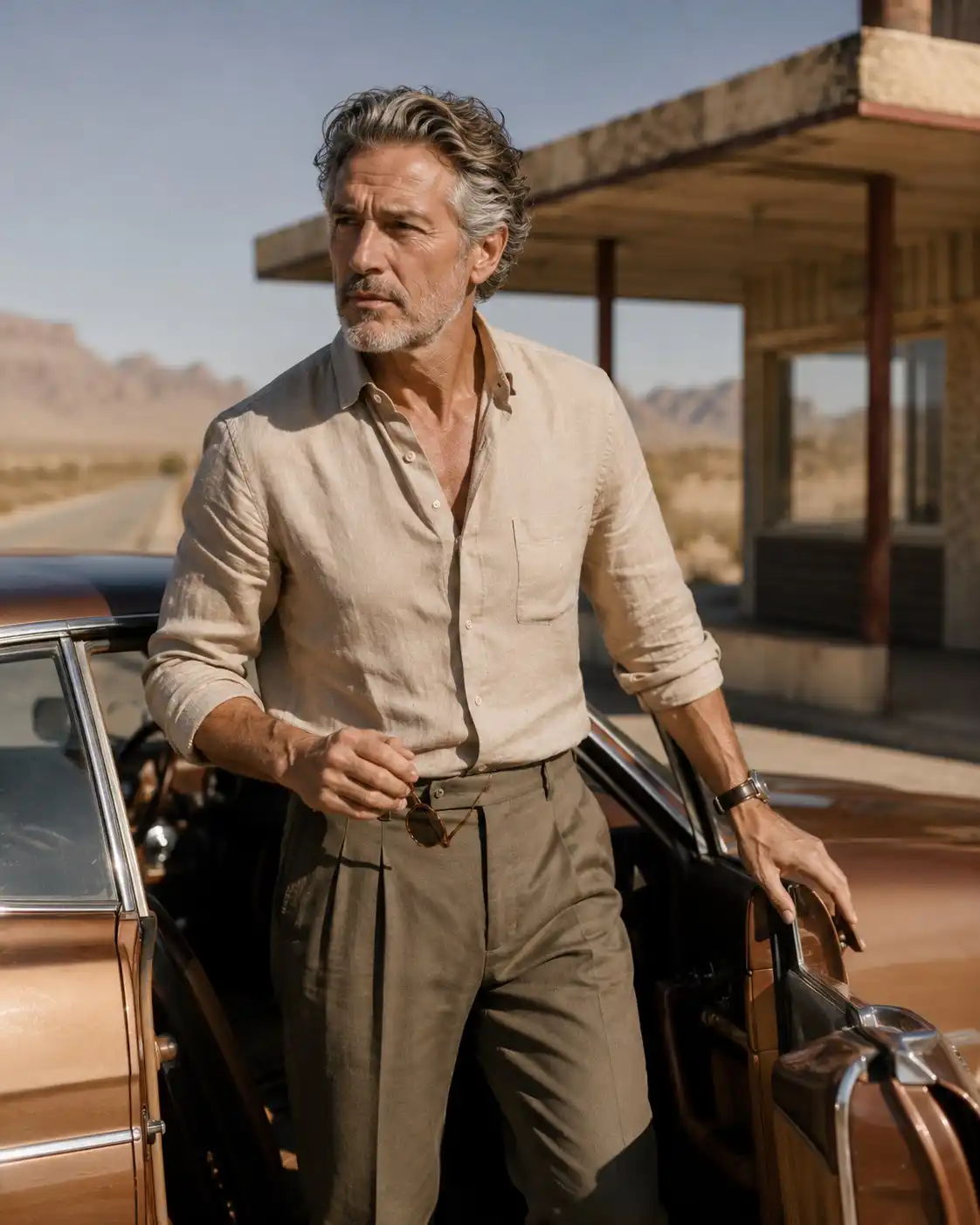 1. Linen Shirt and Pleated Trousers