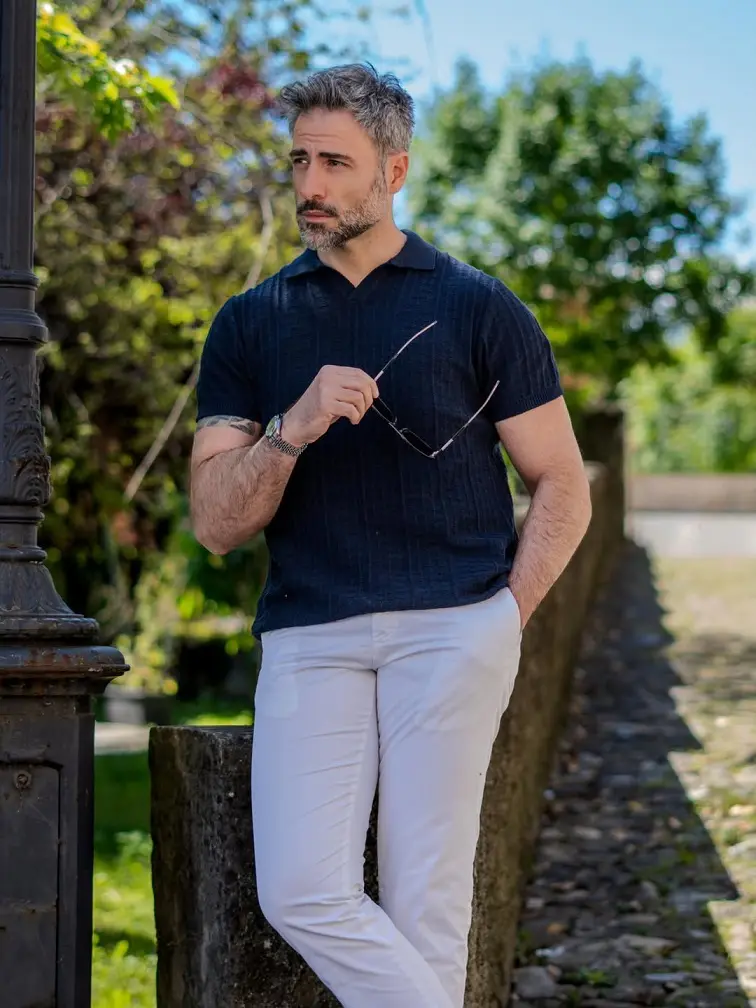 The Textured Knit Polo That Skips the Blazer Without Skipping Polish