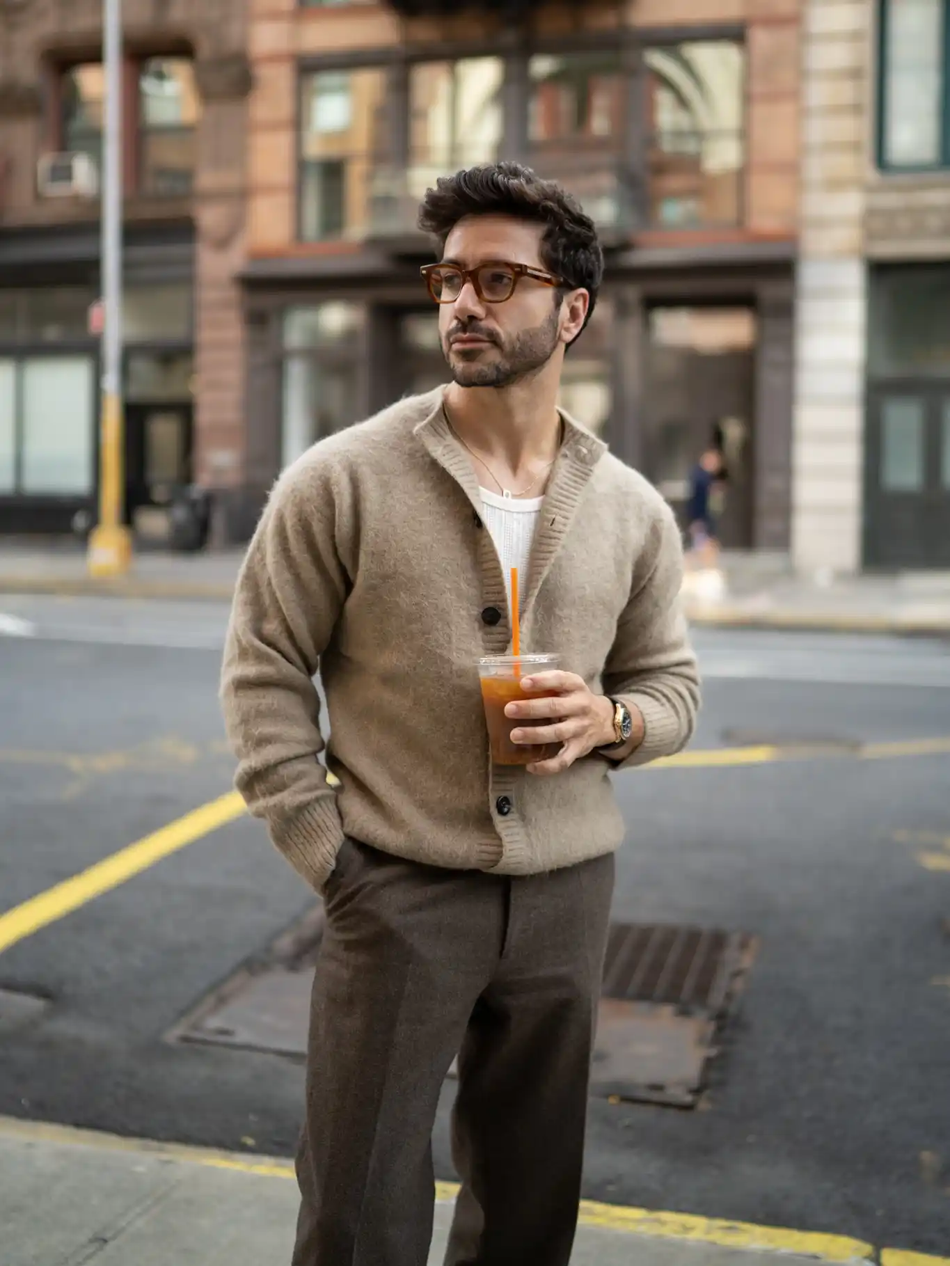 22 Coffee Date Outfits for Men That Make a Great First Impression 2 The Cardigan Layer That Turns a Coffee Run Into a Whole Outfit