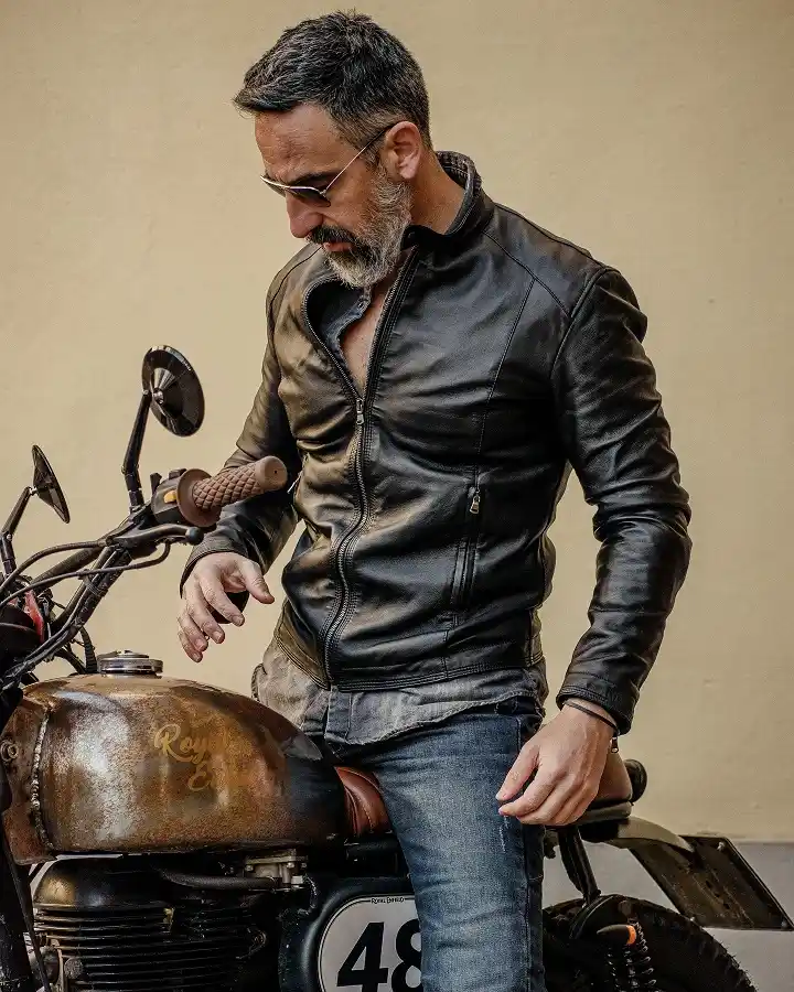Slim Cafe Racer Over a Faded Work Shirt