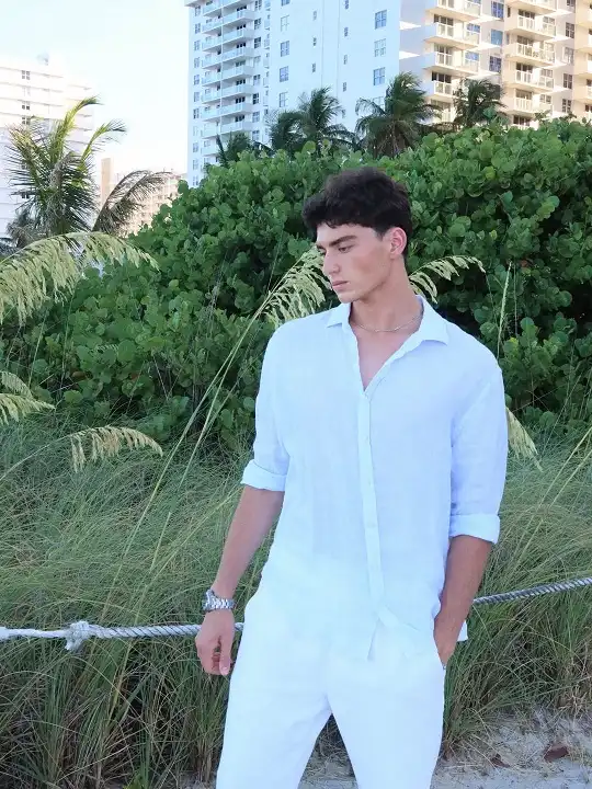 Summer Fashion for Skinny Guys: 20 Looks That Add Shape and Height 2 Pale Linen Shirt and Trousers