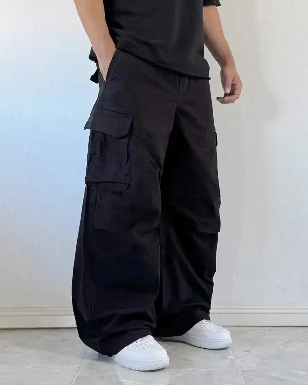 All Black Wide Leg Cargos With Chunky White Sneakers