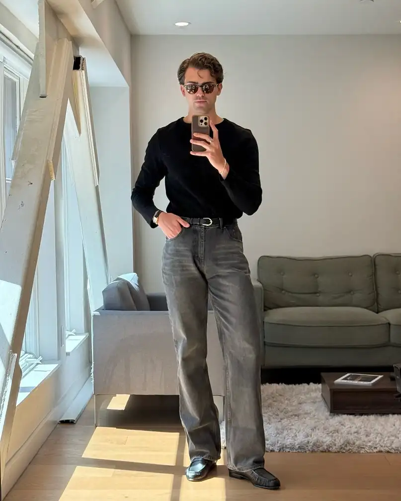 Black Knit and Washed Grey Wide-Leg Jeans, All Monochrome