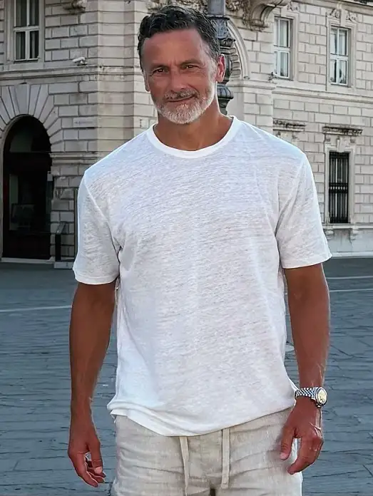 Summer Fashion for Older Gentlemen: 17 Timeless Outfits That Still Feel Fresh 8 A Crisp Linen Tee in All Neutral Tones
