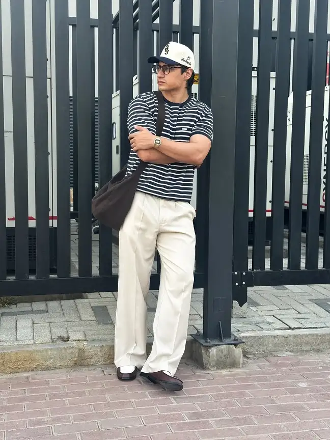 Striped Knit and Wide Trousers