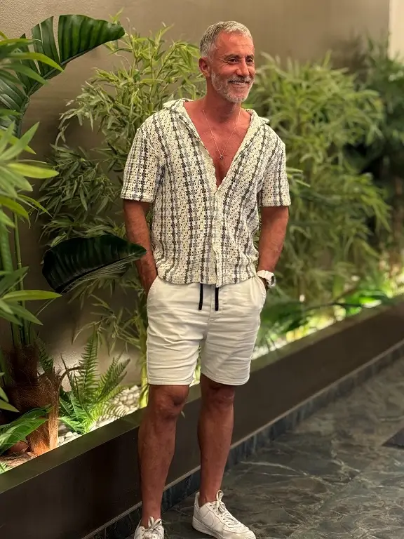 Summer Fashion for Older Gentlemen: 17 Timeless Outfits That Still Feel Fresh 6 A Patterned Camp Shirt with Crisp White Shorts