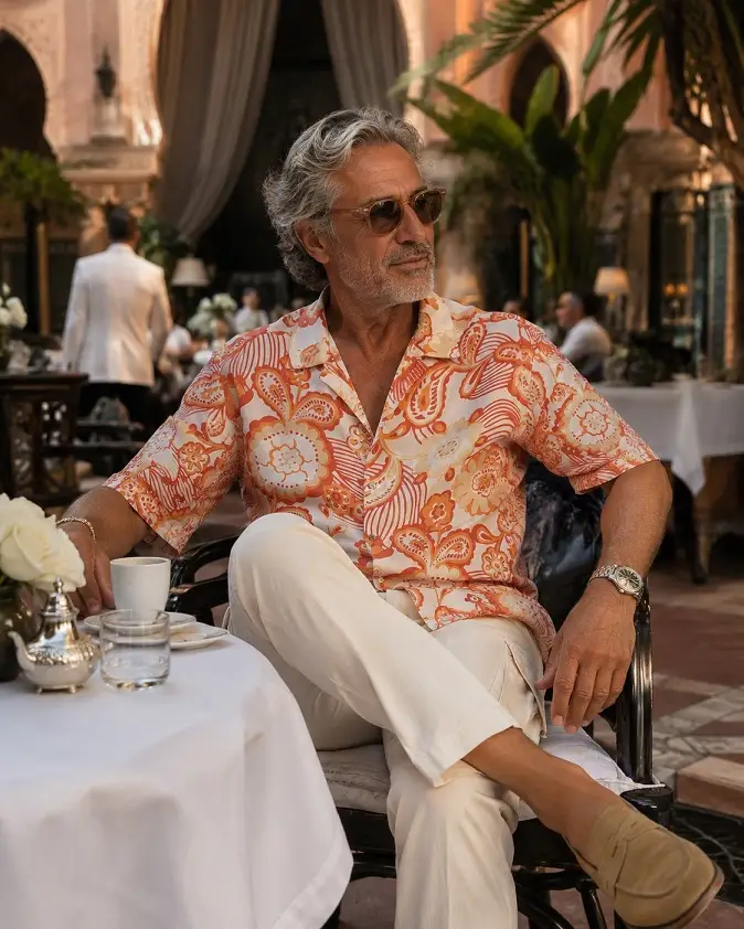 Orange Paisley Camp Shirt With Quiet Cream Linen