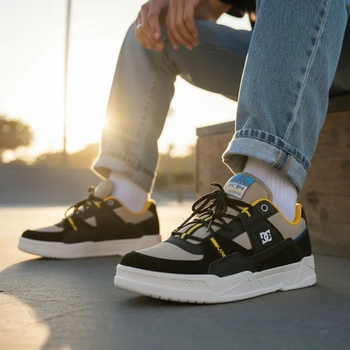 Cream, Black and Yellow Panels With Rolled Light Denim