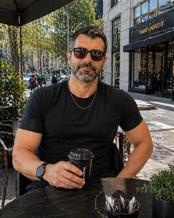 22 Coffee Date Outfits for Men That Make a Great First Impression 19 The Plain Black Tee That Proves You Don't Need a Blazer to Look Sharp