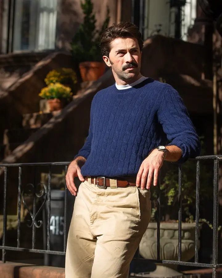 20 Cable Knit Sweater Outfits For Men That Look Expensive 6 Navy Cable Knit, White Collar, Khaki Chinos