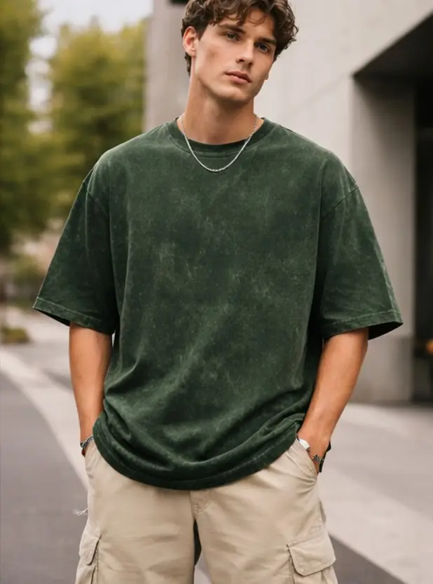 21 Men's T-Shirt Outfit Ideas That Actually Look Put Together 13 Faded Green Tee With Beige Cargo Shorts