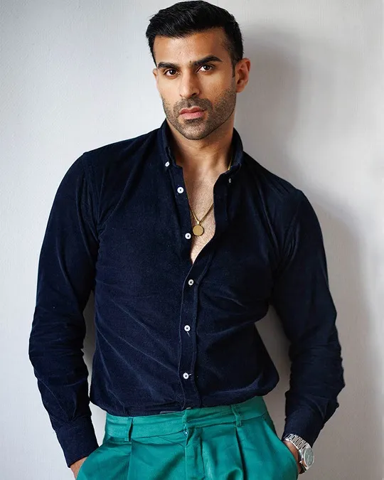 Navy Corduroy Shirt With Teal Green Trousers