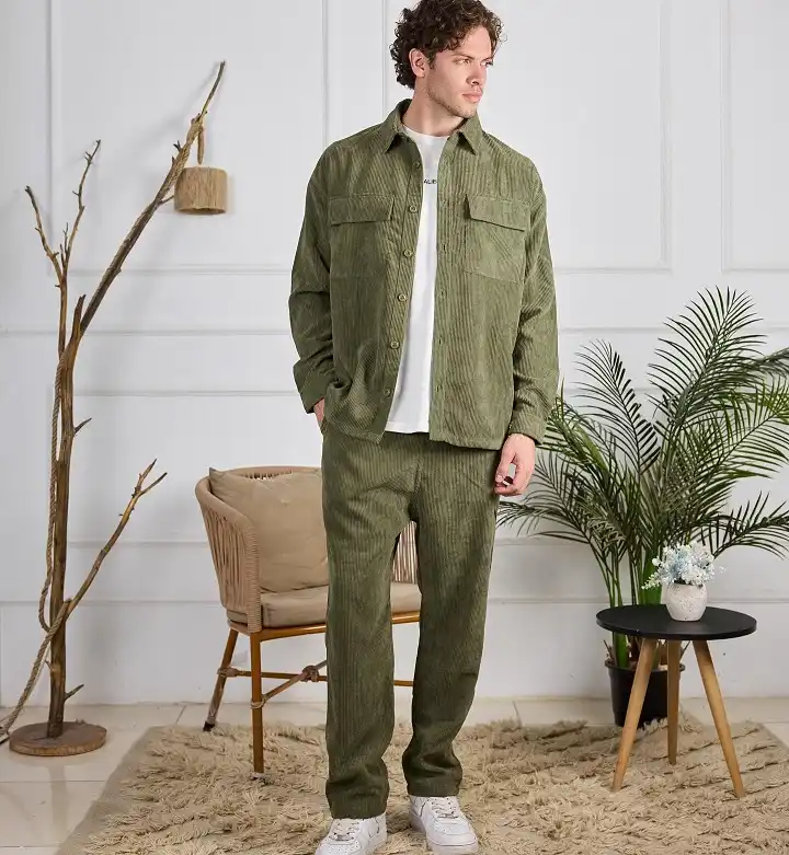 Olive Corduroy Set: Matching Overshirt and Trousers