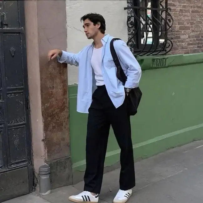 Blue Oxford Over a White Tee