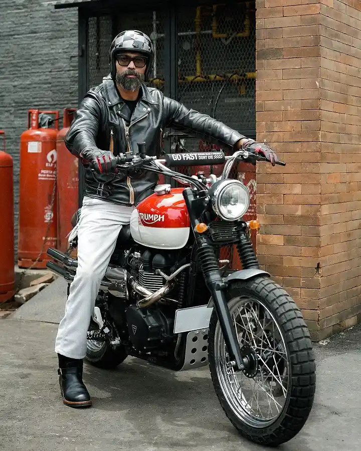Black Rider Jacket With Off White Trousers