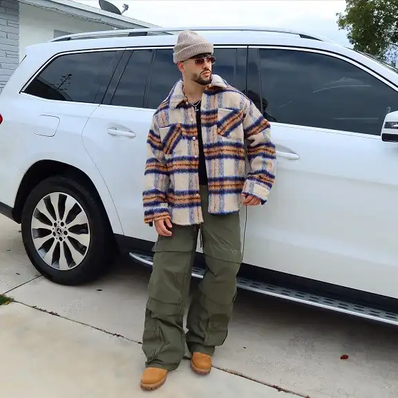 Brushed Plaid Shacket Over Olive Cargos