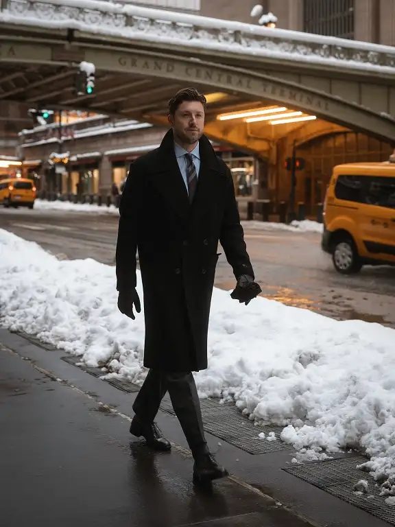 21 Winter Work Outfit Ideas for Men, From Wool Suits to Jobsite Layers 5 Full-Length Black Overcoat for Snow and Meetings